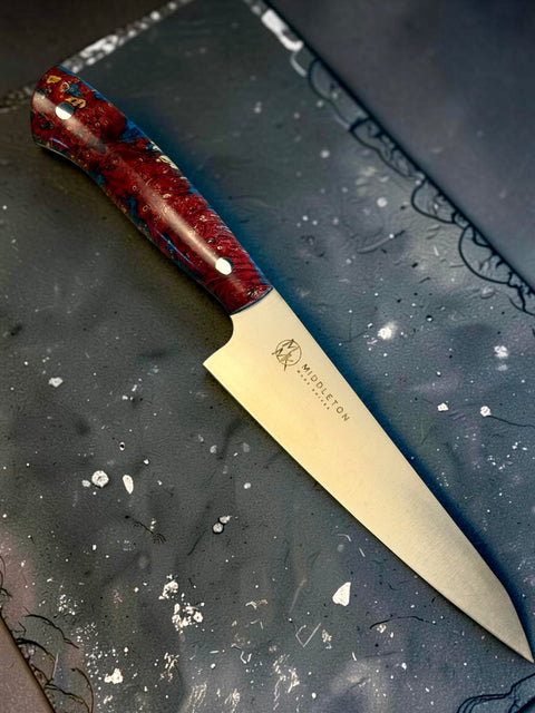 Red/Blue Box Elder Burl 6” Utility knife