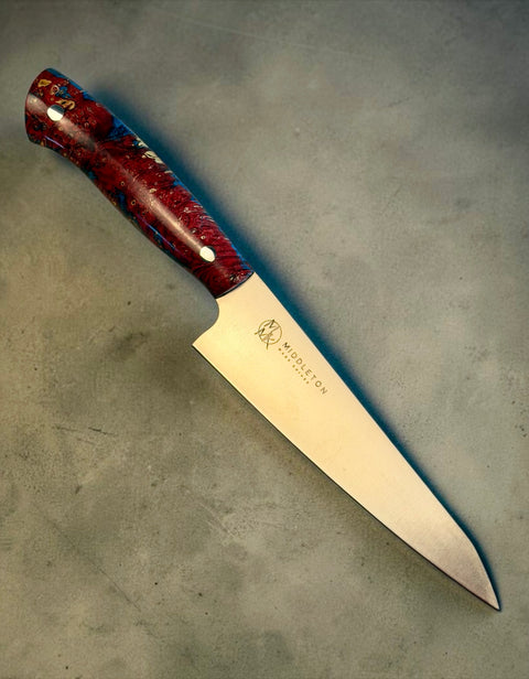 Red/Blue Box Elder Burl 6” Utility knife