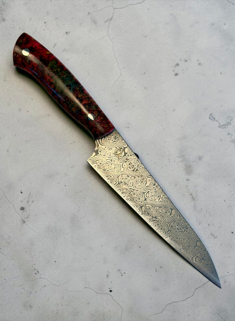 Amboyna Burl 6” Damascus Utility knife