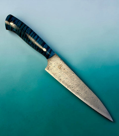 Blue Curly Maple 6” Damascus Utility Knives